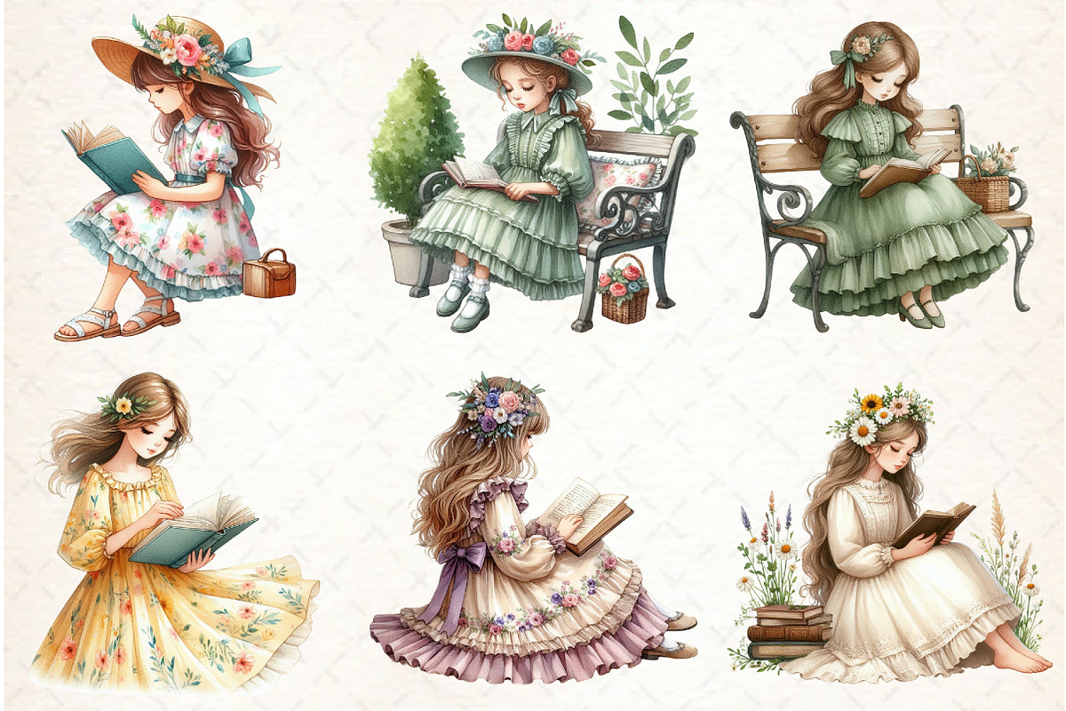 Girl in Floral Dress Read Book Clipa, an Illustration by Libby Wishes (Photo 7 of 7)