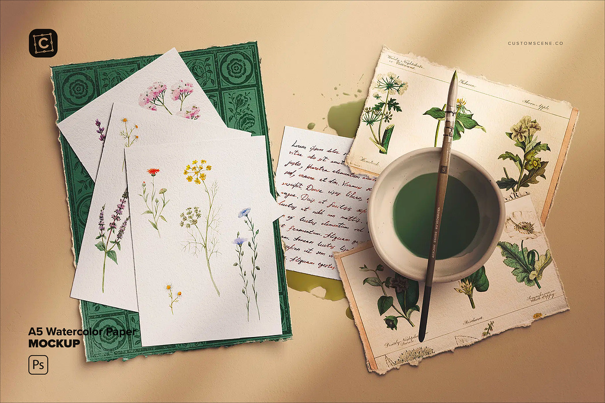 A5 Watercolor Paper Watercolor, a Product Mockup by Custom Scene (Photo 1 of 10)
