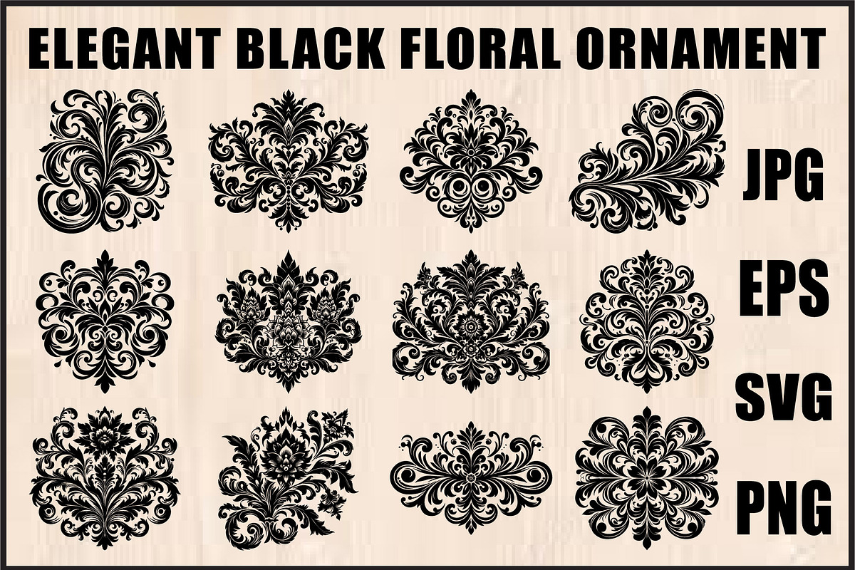Baroque Black Floral Ornament Set, an Object Graphic by Designer_Momina (Photo 1 of 13)