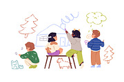 Cute kids drawing doodles on wall, a Person Illustration by PaperTrident (Thumbnail 4 of 14)