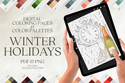 Winter Holidays Coloring Pages, a Seasonal Illustration by Deveze Art & Co (Thumbnail 1 of 7)