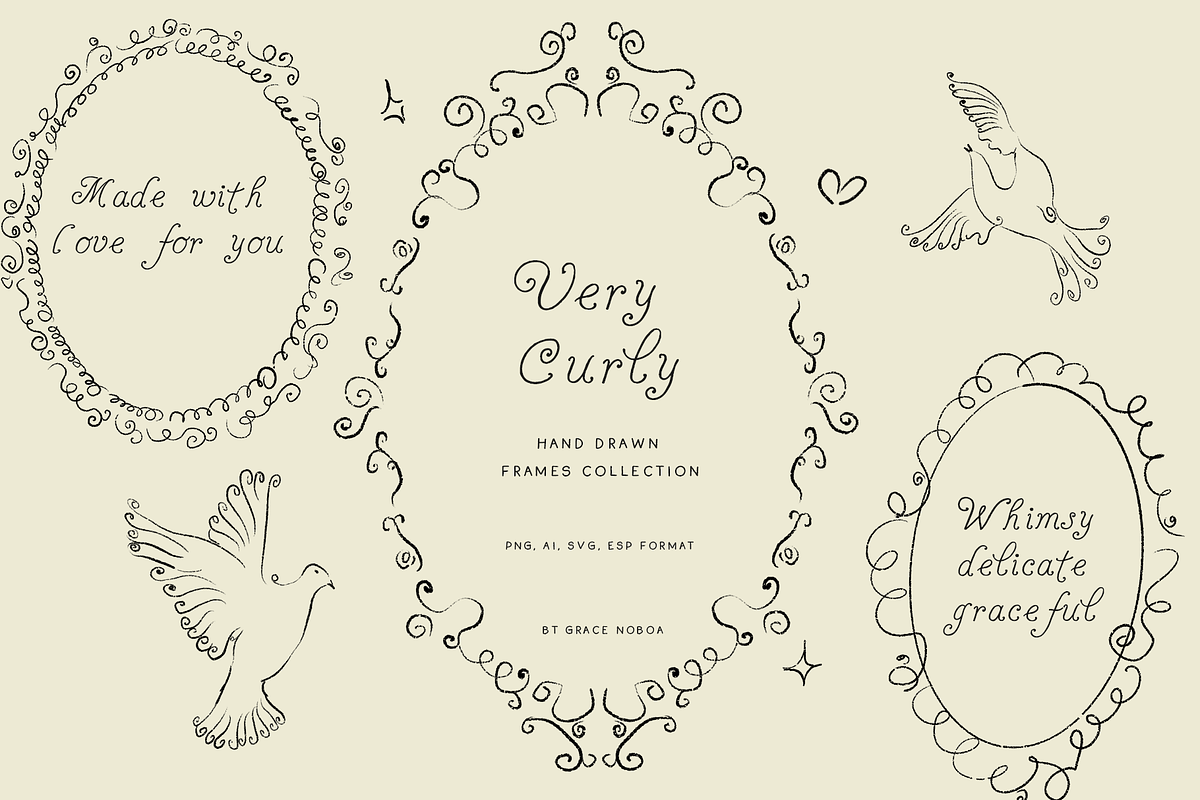 Line art hand drawn spiral frames, an Object Graphic by Grace Noboa Illustrations (Photo 1 of 13)