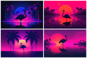 24 Neon Flamingo Illustrations