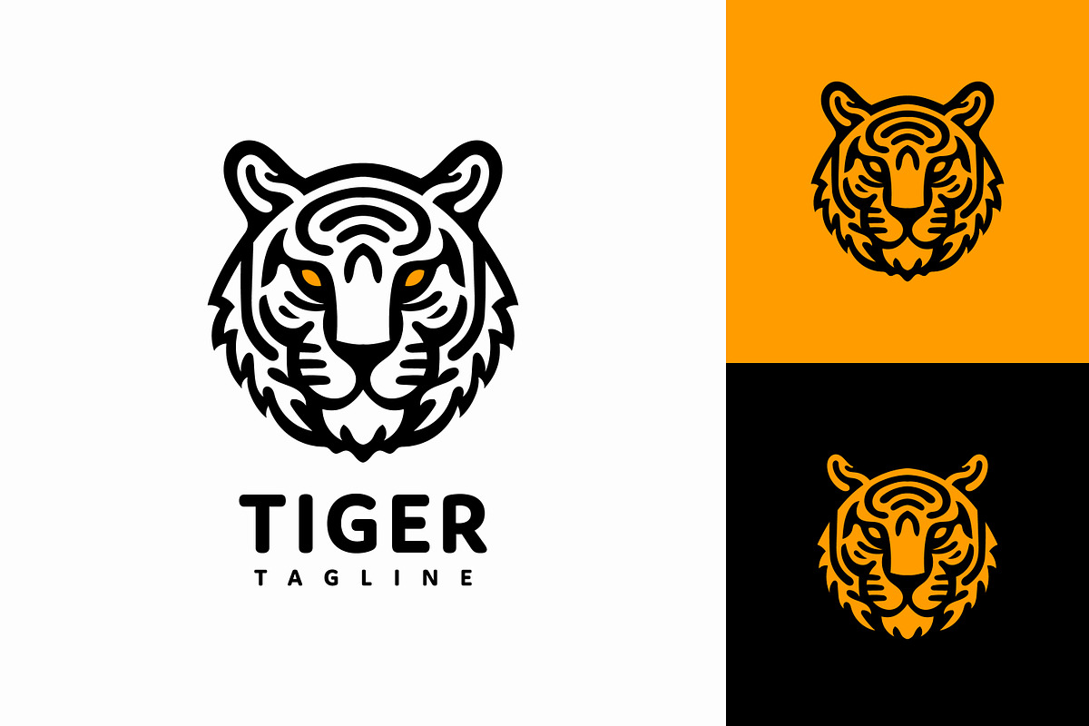 Line Art Tiger Head Logo Design, a Branding & Logo Template by Saba Vector