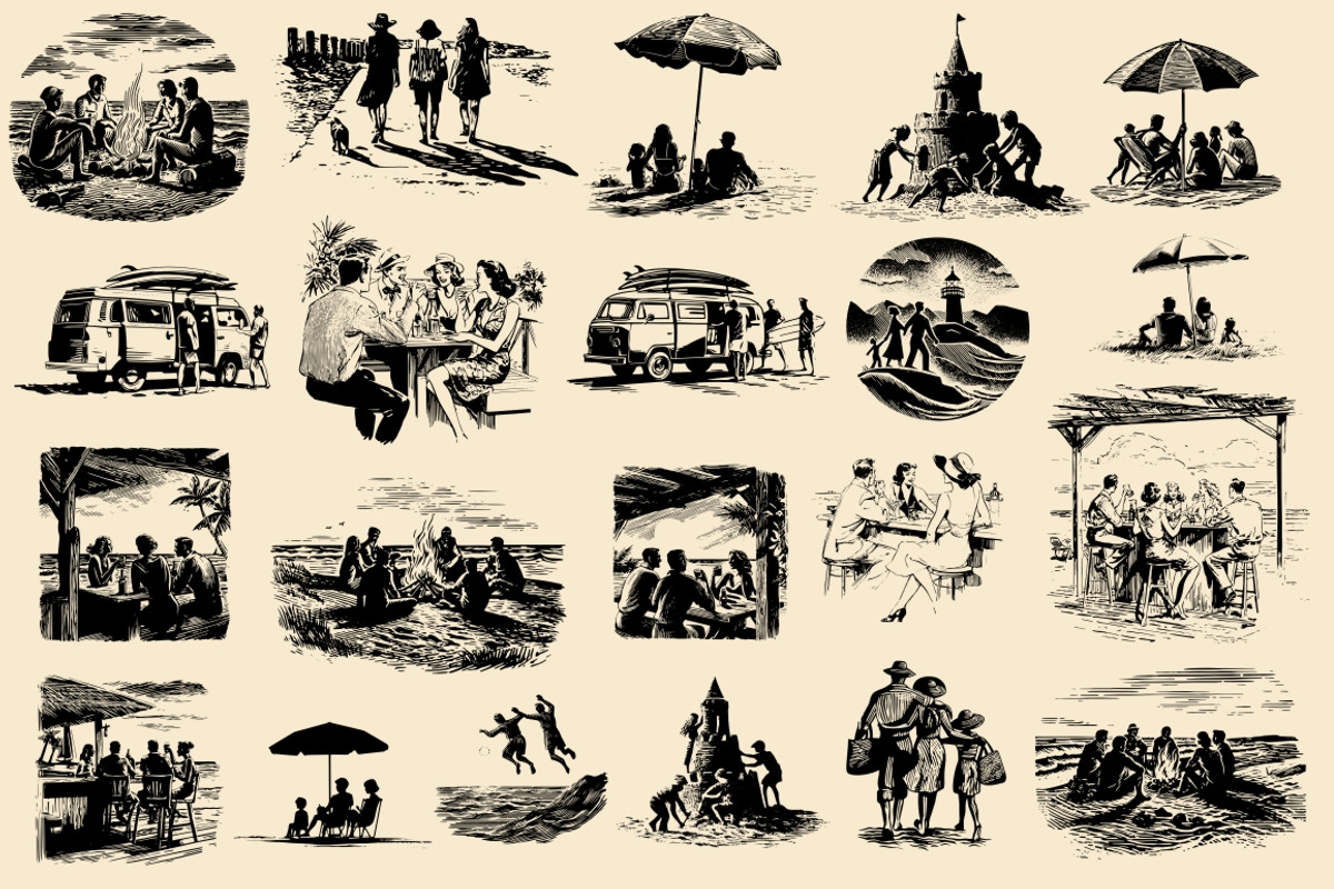 Vintage Coastal Travel Illustrations, an Object Illustration by Nocturnal Wolf (Photo 15 of 27)