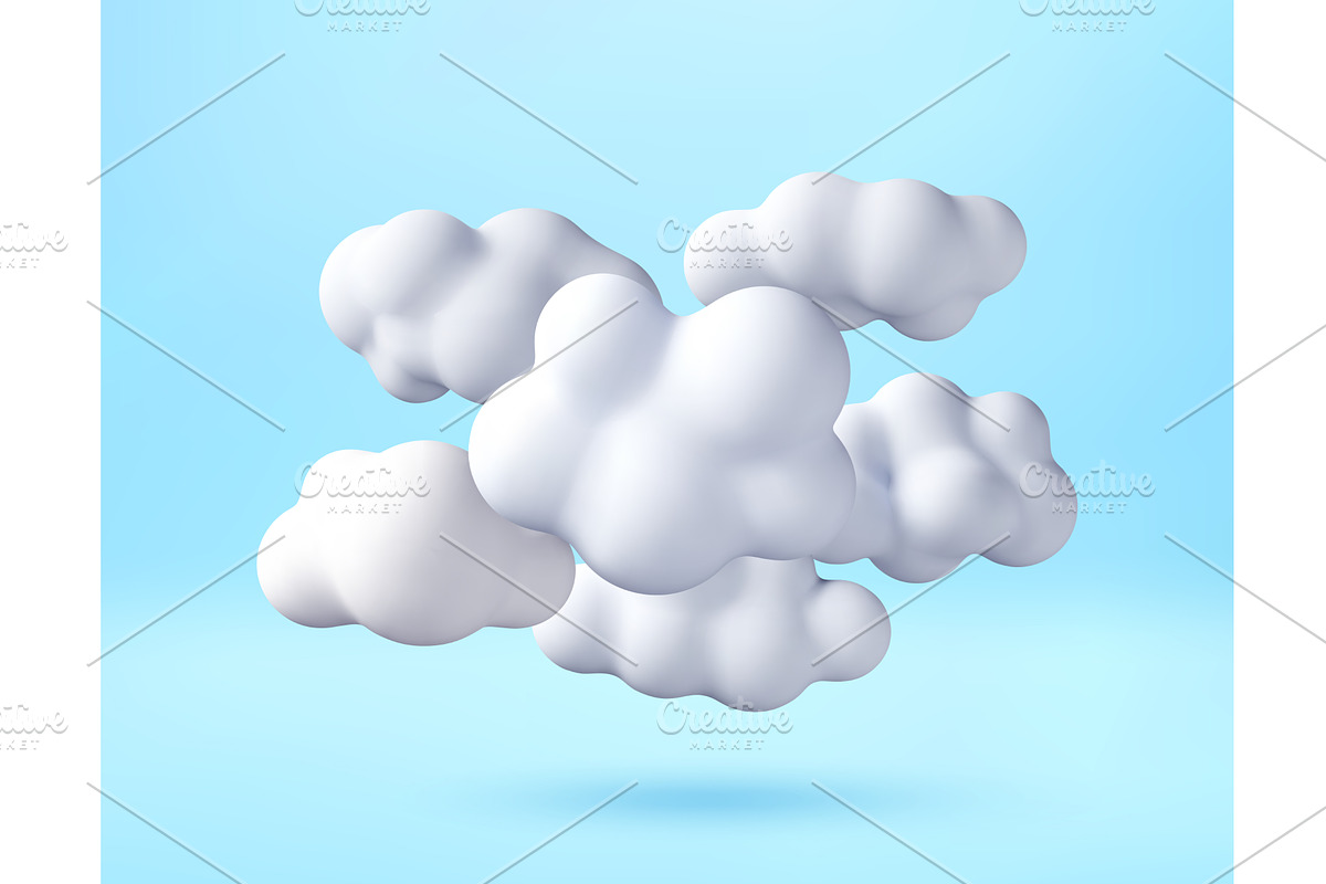 Group of white 3d clouds floating in, an Object Illustration by Abscent