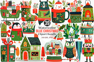 Cute Blue Christmas Clipart, an Illustration by Canvas Craft