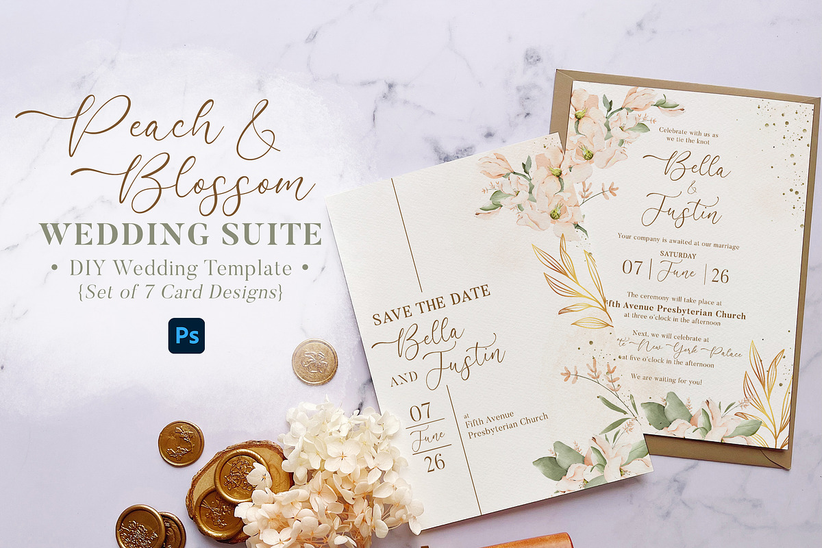 Peach & Blossom Wedding Suite, an Invitation Template by BlueRobinDesignShop (Photo 1 of 5)