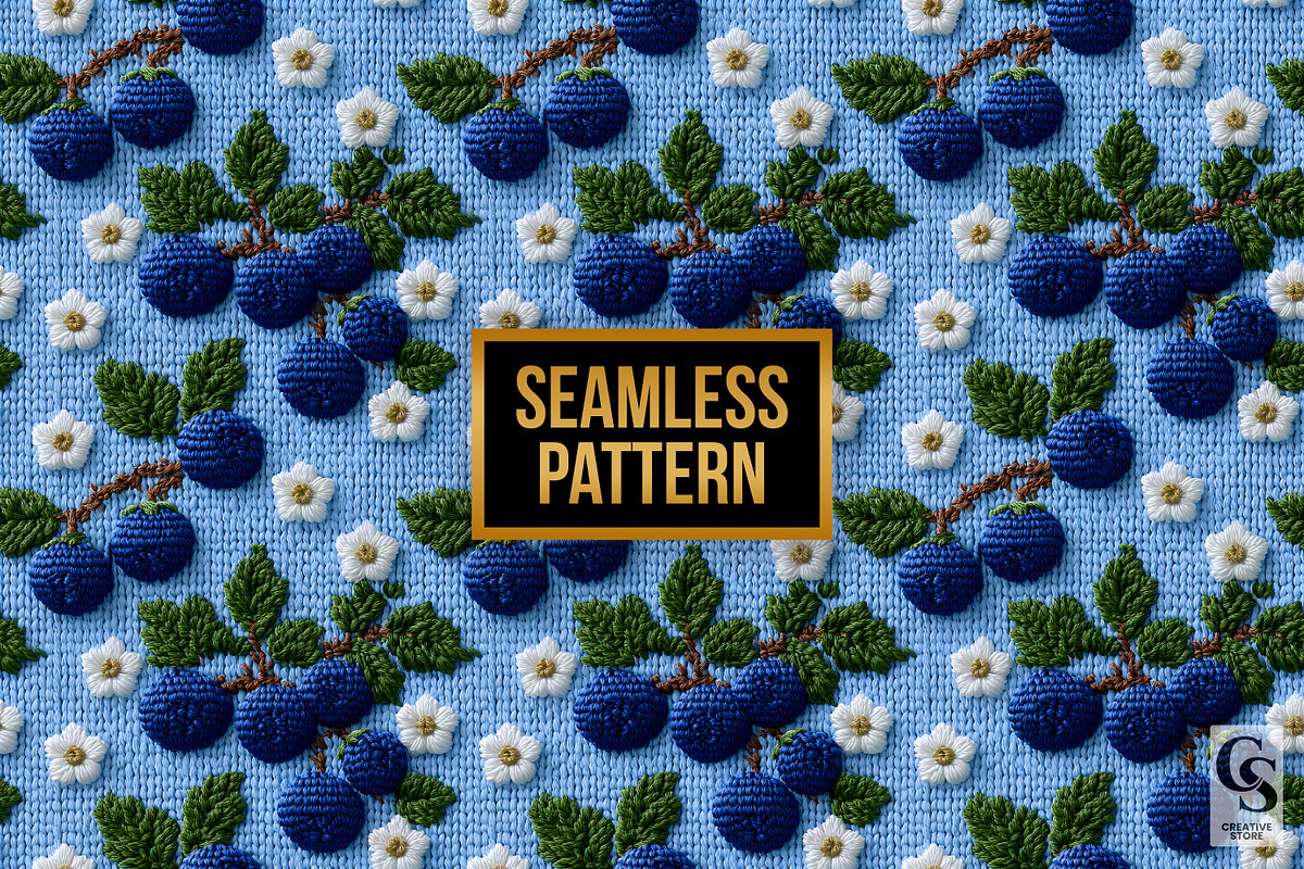 Crochet Floral Blue Berries Papers, a Pattern Graphic by Creative Store (Photo 4 of 5)