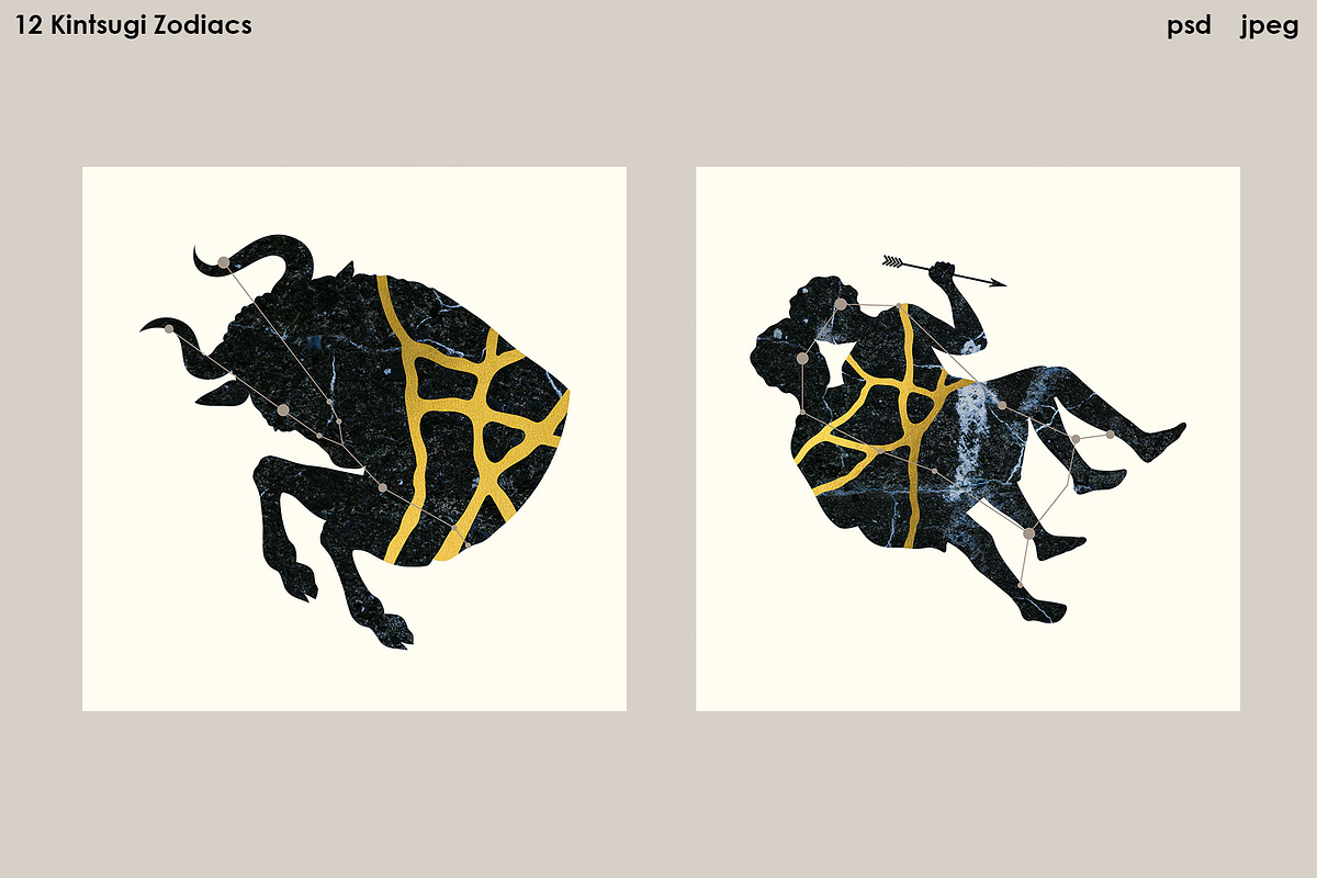 Kintsugi Zodiacs Vol.2 - PSD, JPEG, an Object Illustration by Kessens (Photo 6 of 9)