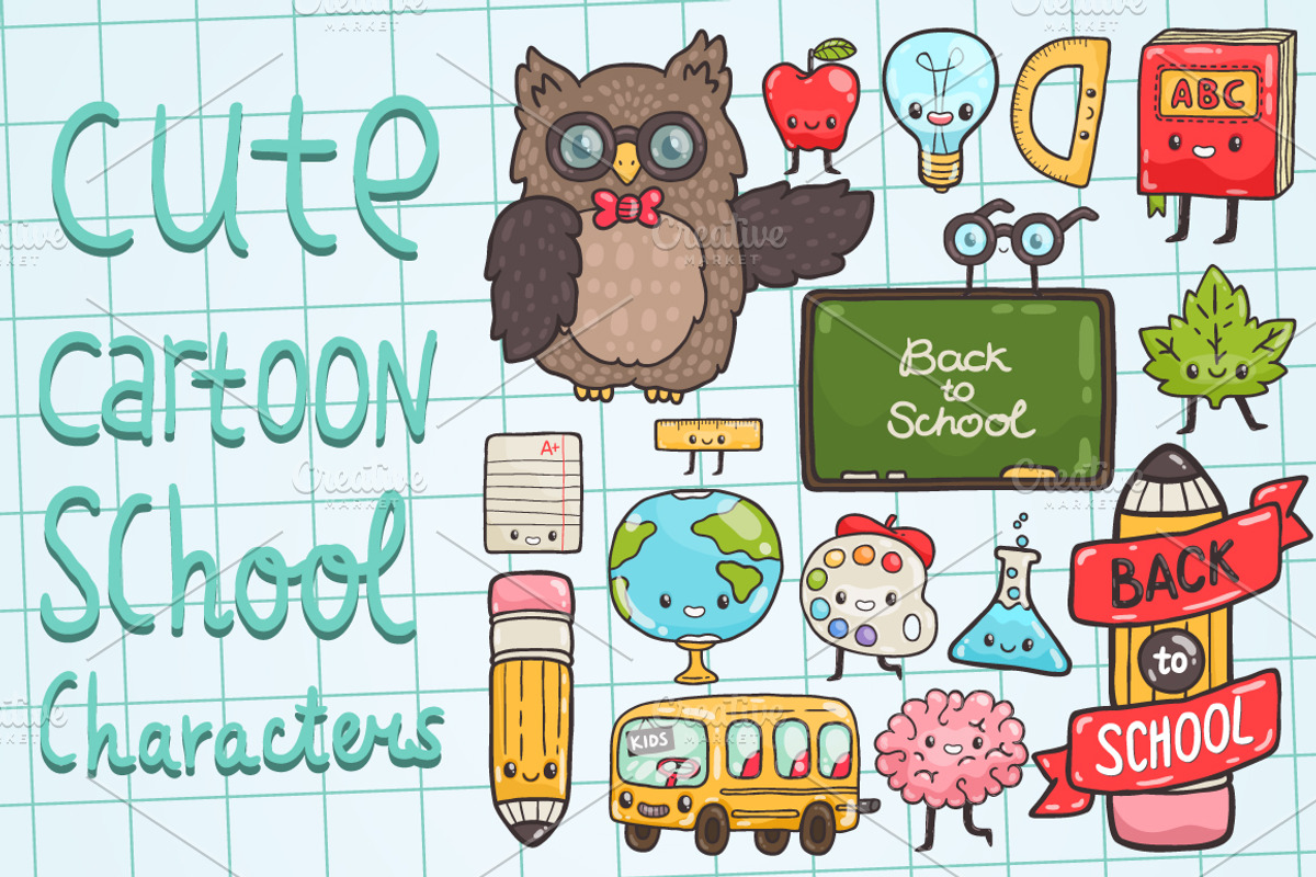 Back to School. Cute characters., an Education Illustration by kostolom3ooo (Photo 1 of 5)