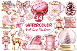 Pink Rose Gold Christmas Clipart, an Illustration by Dream Creation