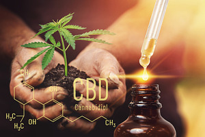 Cannabis cbd oil extracts in jars he containing cbd, oil, and cannabis
