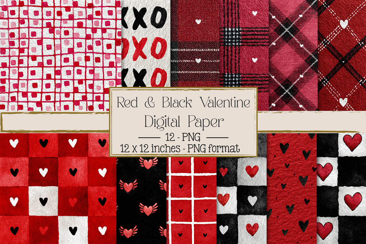Red & Black Valentine Pattern Paper, an Illustration by DreamPrint404 (Photo 1 of 3)