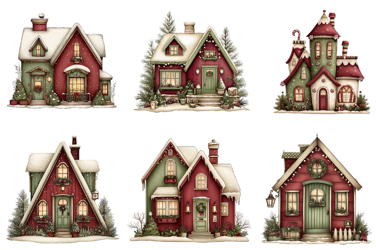 Whimsical Christmas House Clipart, an Illustration by designcity5 (Photo 3 of 5)