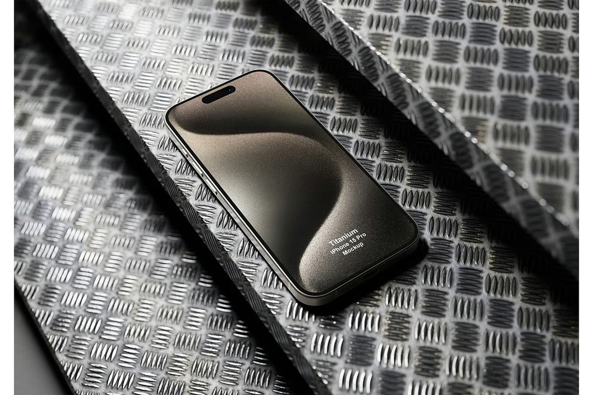 iPhone 15 Pro with Titanuim Mockup, an iPhone Mockup by zippypixelstudio (Photo 2 of 5)
