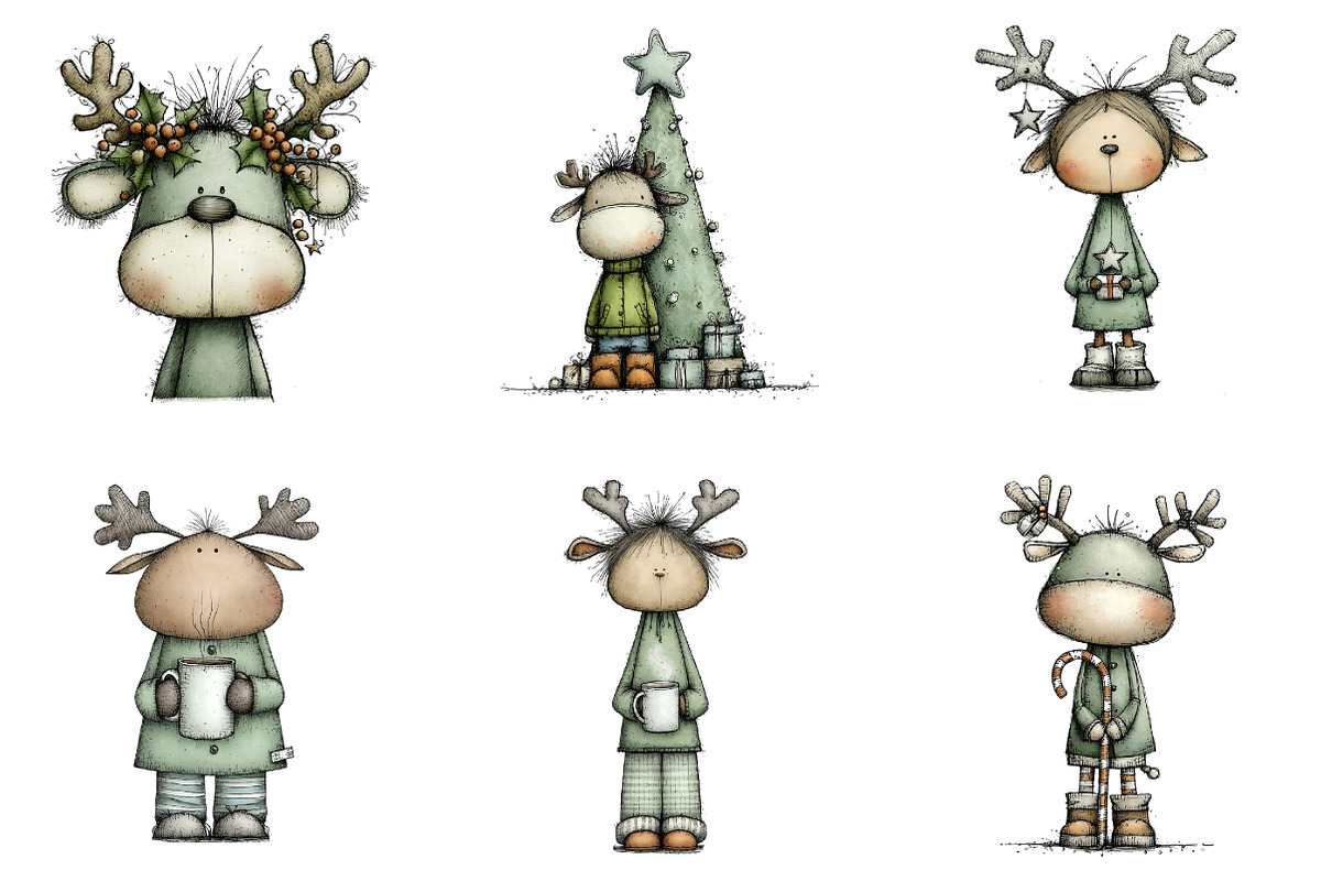 Cute Christmas Reindeer Clipart, an Illustration by DreamArtGraphic (Photo 2 of 5)