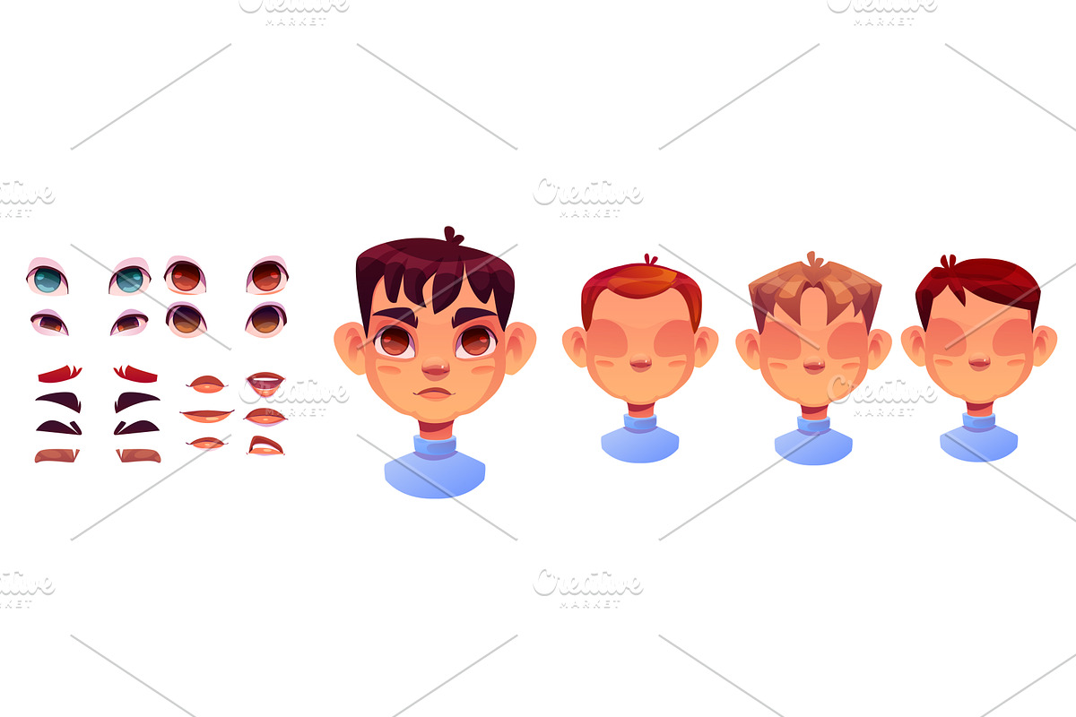Boy face constructor set isolated on, a Person Illustration by art PVP - market