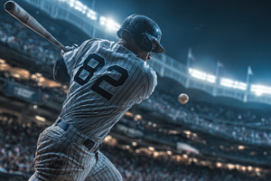 Baseball Player Swinging Bat Night G, a Photo by Pixeness Studio