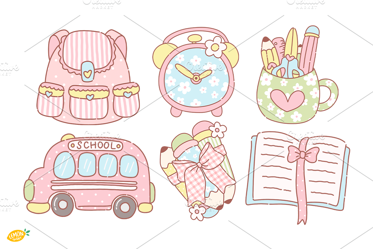 Coquette Vintage School Clipart, a Seasonal Illustration by LemonDesign (Photo 3 of 3)