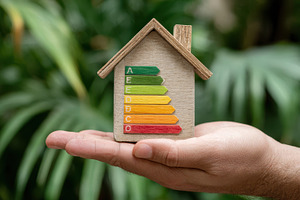 Hand holding energy efficient home m, a Photo by Pixeness Studio