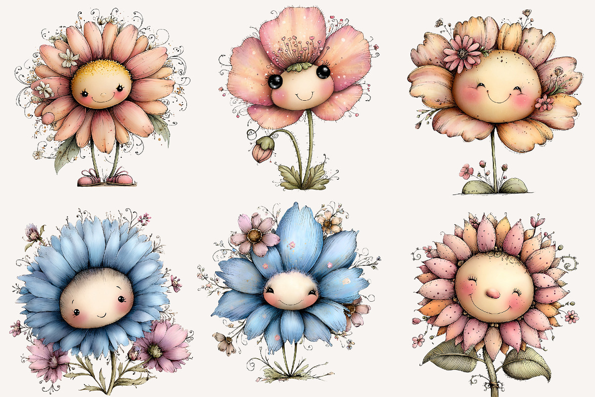 whimsical smiling flower clipart, an Illustration by Designworld (Photo 6 of 6)