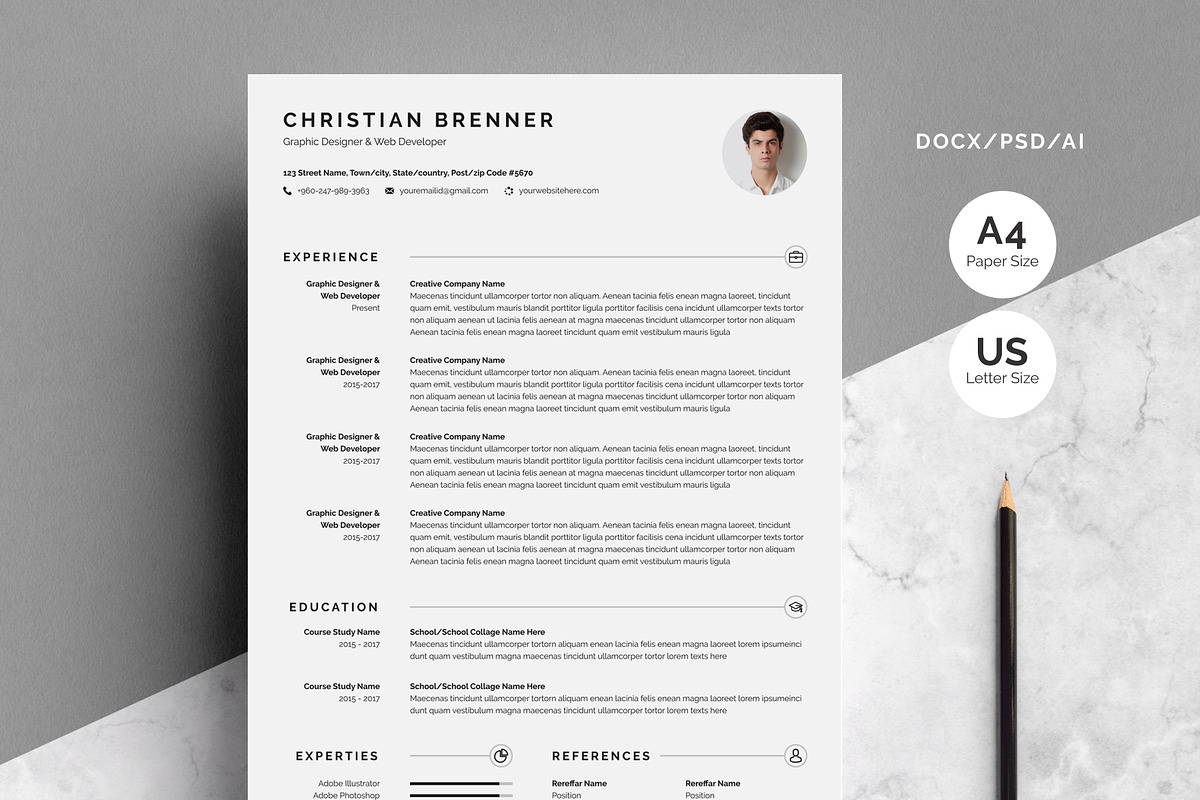 Clean Resume/CV With Cover Letter, a Resume Template by White Graphic (Photo 1 of 3)