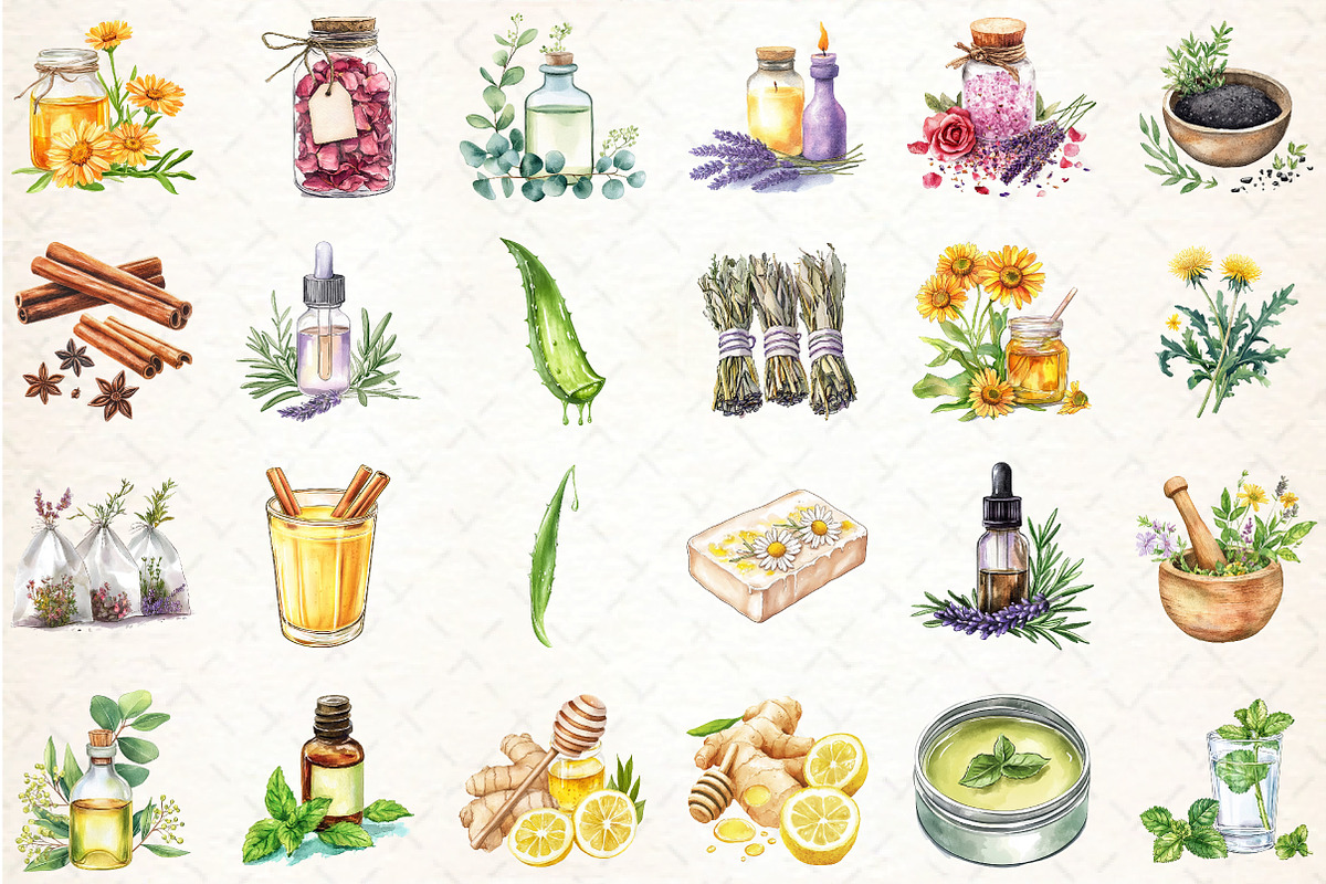 Watercolor Natural Remedies Clipart, an Illustration by DreamCafeArt (Photo 2 of 3)