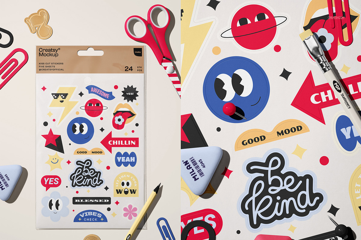 Kiss Cut Stickers Mockup Set, a Merchandise Mockup by creatsy5 (Photo 5 of 10)