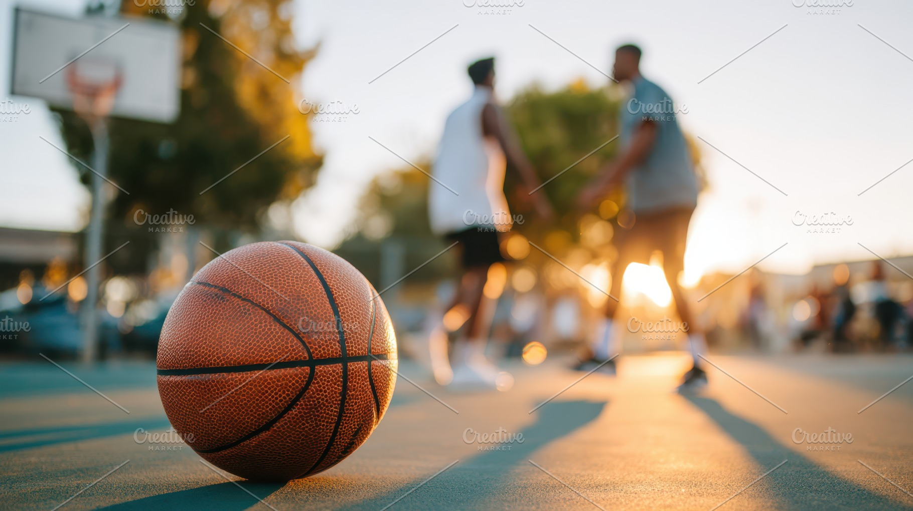Basketball on court at sunset, a Sports & Recreation Photo by AlyaAnd