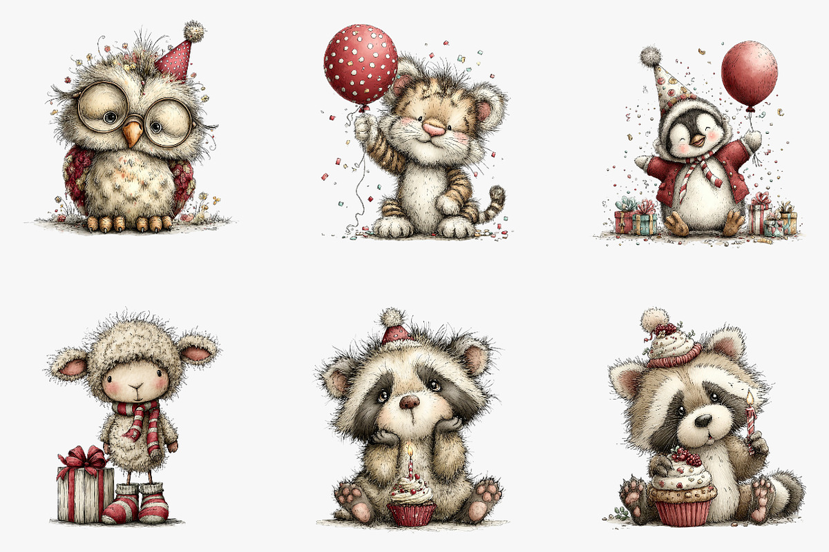 Quirky Birthday Animals Clipart, an Illustration by CreationArt (Photo 5 of 5)
