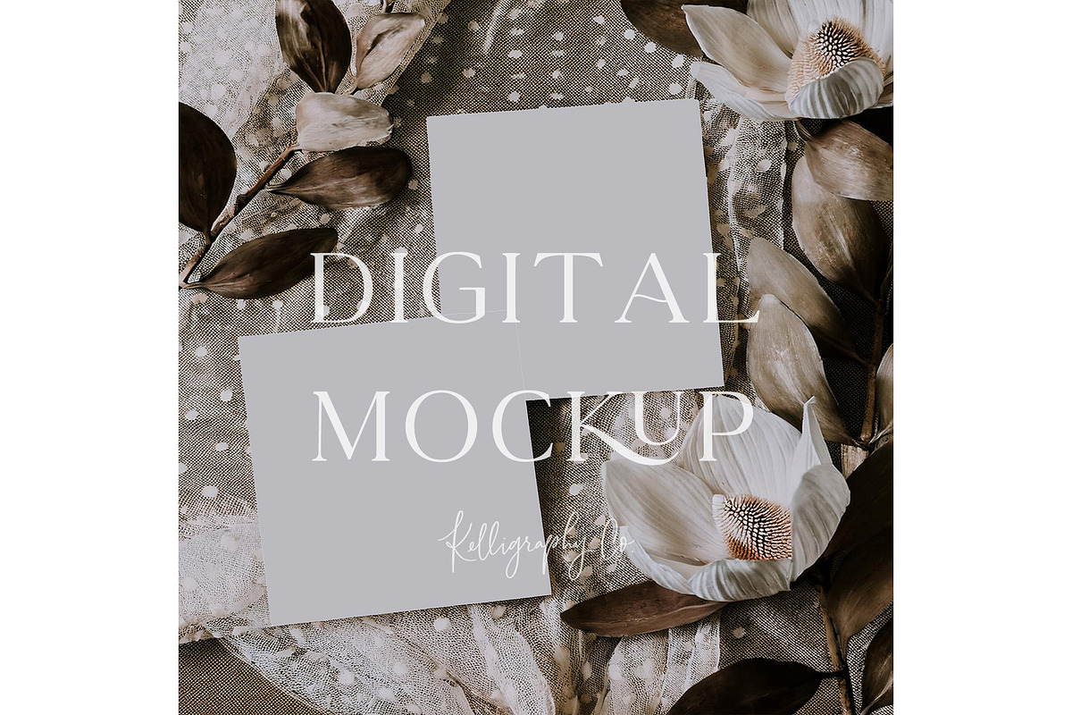 Magnolia Square Card Template Mockup, a Mockup by Kelligraphy Co. (Photo 1 of 2)