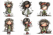 Whimsical Spring Girls Clipart, a Person Illustration by DreamCafeArt (Thumbnail 2 of 7)
