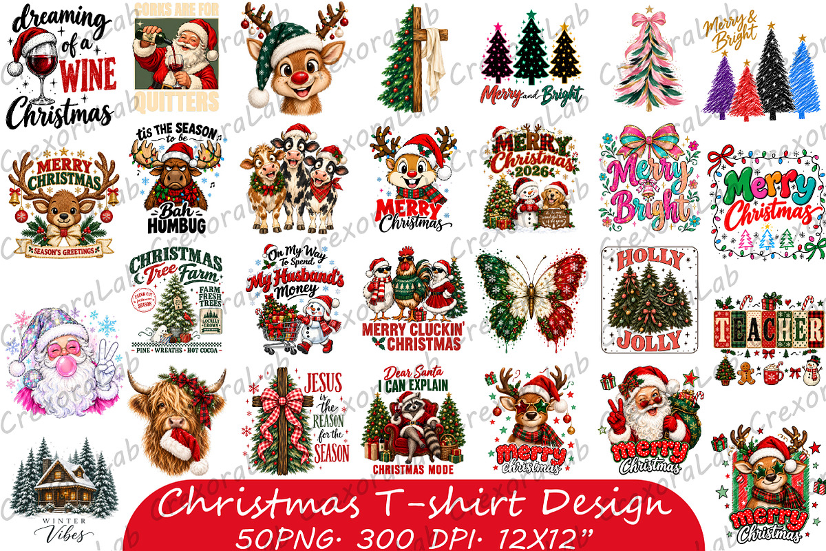 Christmas TShirt Design Bundle PNG, a Seasonal Illustration by CrexoraLab (Photo 1 of 3)