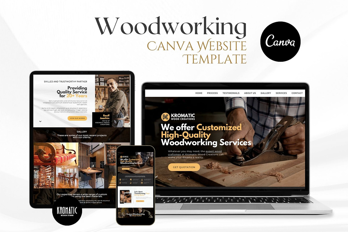 Woodworking Canva Website Template, a Landing Page Template by Kromatic Design Studio (Photo 1 of 8)