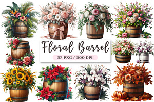Floral Barrel Clipart - Copy, an Illustration by DreamArtGraphic