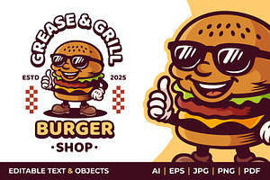 Burger Shop Retro Mascot Logo