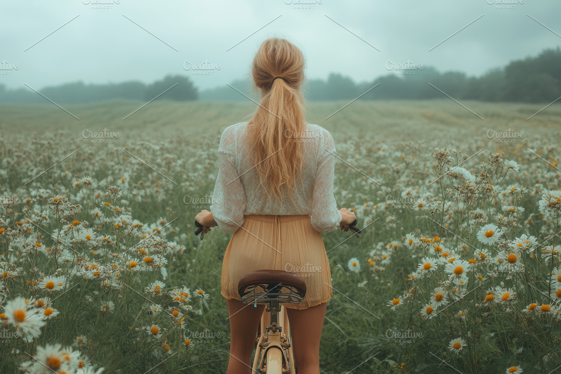 Young woman enjoys a summer day cycl, a Photo by Tanuart