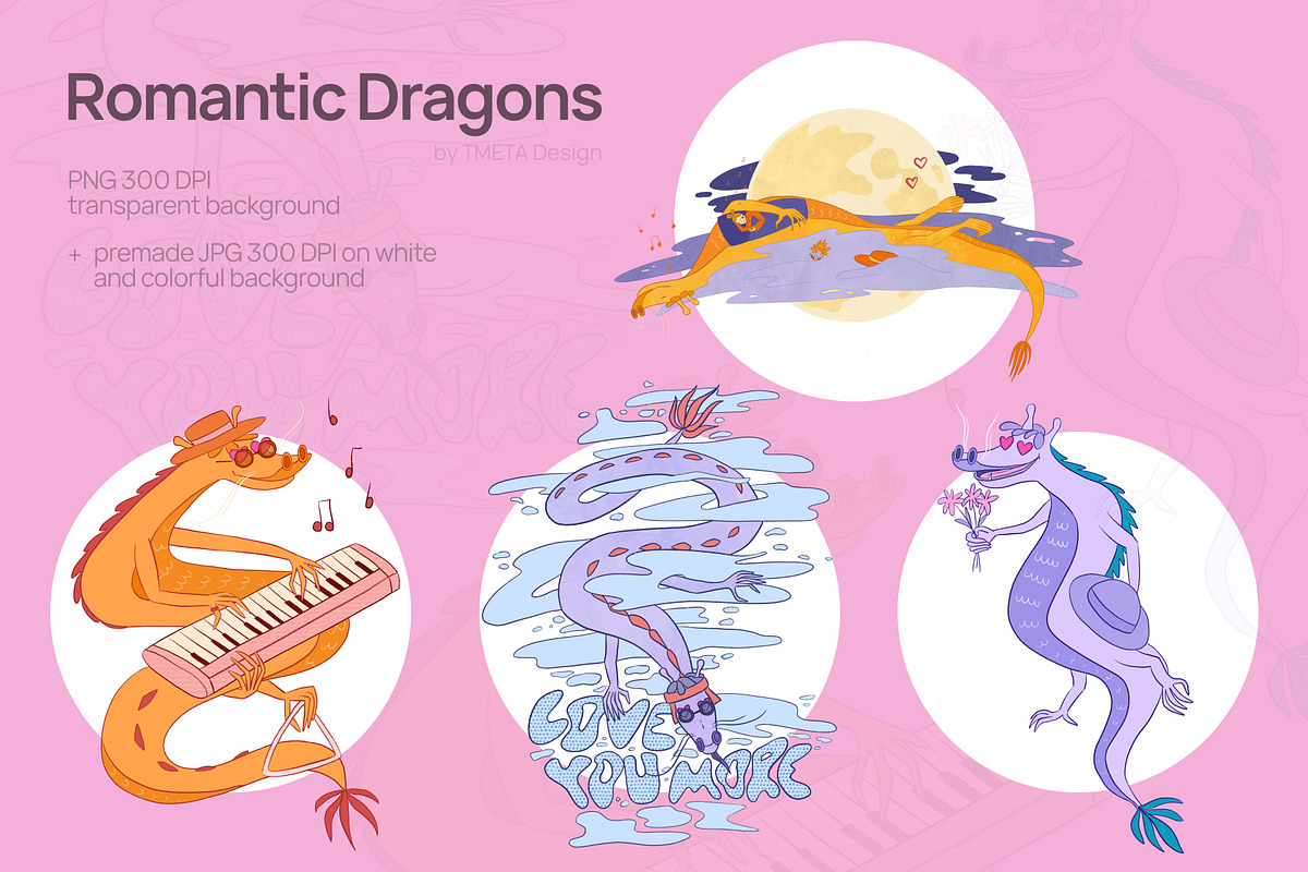 Romantic Dragons | Illustration Kit, an Animal Illustration by TMETA design (Photo 2 of 12)