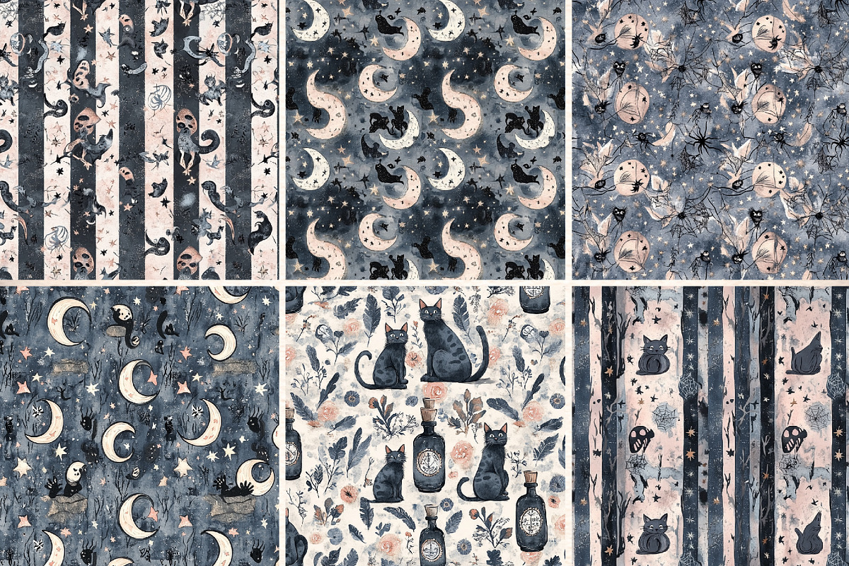 Gothic Black Cat Skeleton Seamless, a Pattern Graphic by Digital Artistic99 (Photo 4 of 8)