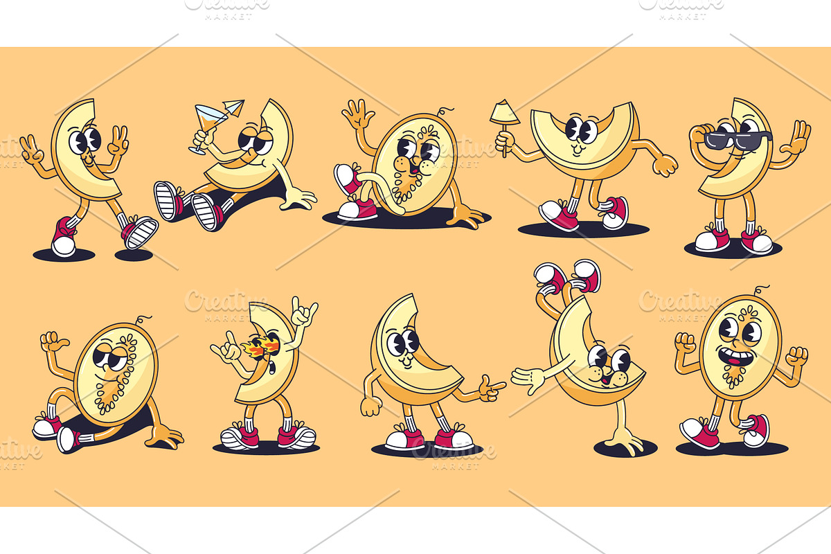 Retro cartoon melon characters, an Object Illustration by winwin.art