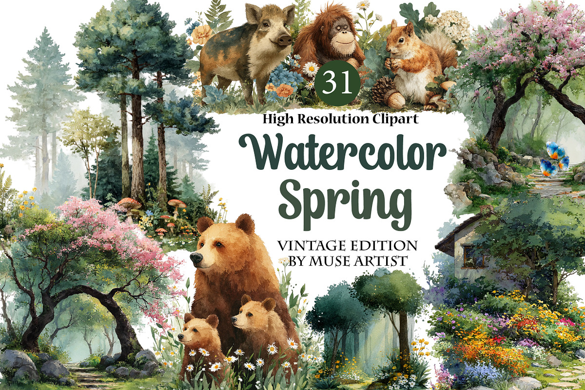 Watercolor Spring Clipart Bundle, an Illustration by DreamArtGraphic (Photo 1 of 4)