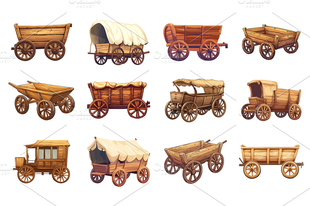 Wooden cart set. Wild west farm, an Object Illustration by Valerie Bodnar