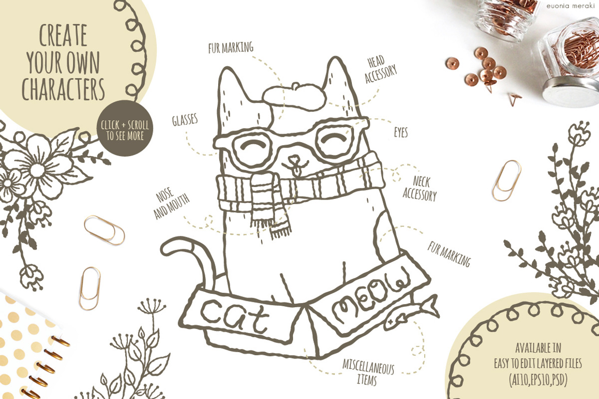 Cat Society - Cute Character Creator, an Animal Illustration by Euonia Meraki (Photo 2 of 15)