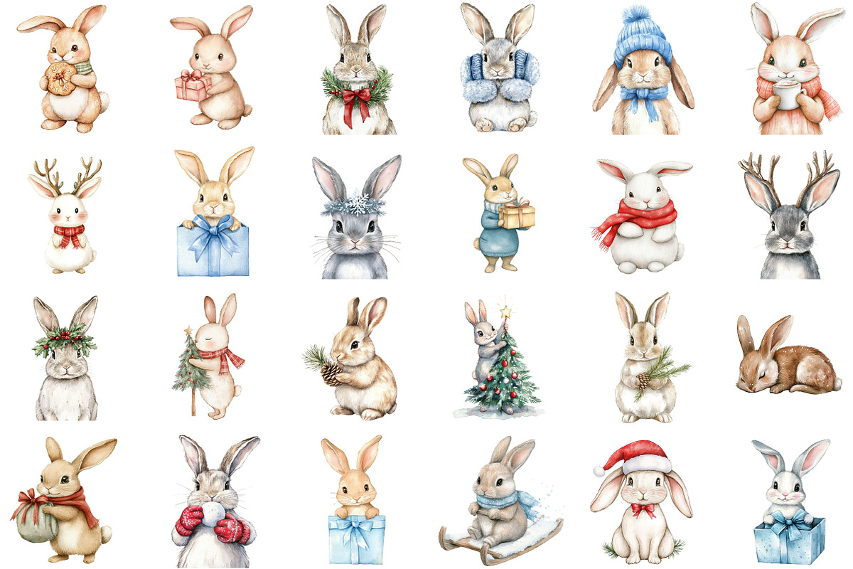 Cute Winter Bunnies Illustrations PN, an Illustration by Sublimation Artist (Photo 2 of 6)