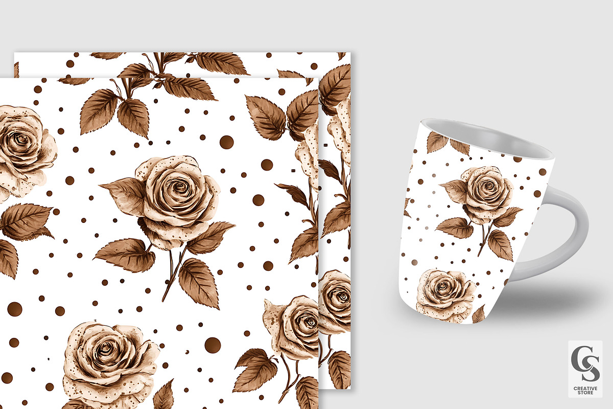 Sepia Rose Flowers Seamless Pattern, a Pattern Graphic by Creative Store (Photo 3 of 5)