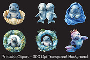 Cute Baby Watercolor Manatees Clipar, an Illustration by RobertsArt (Thumbnail 4 of 7)