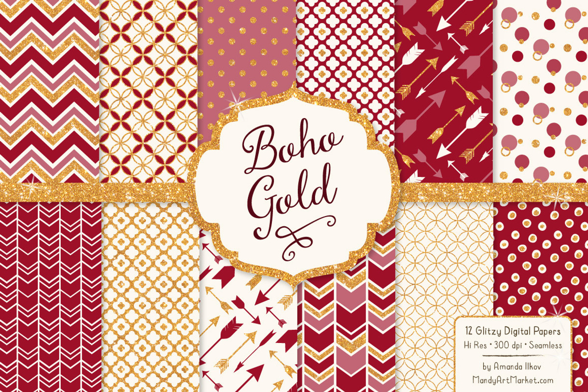 Ruby Red & Gold Glitter Patterns, a Pattern Graphic by Amanda Ilkov (Photo 1 of 3)