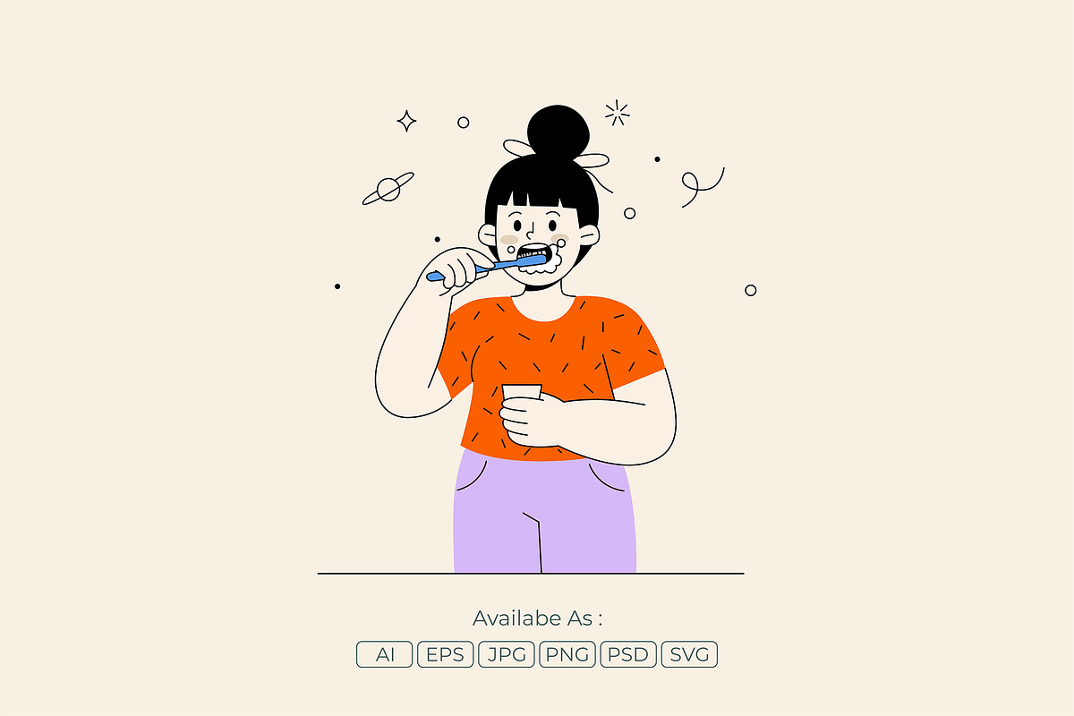 Cute Girl Brushing Teeth Vector, a Person Illustration by Partikusi Design (Photo 2 of 3)