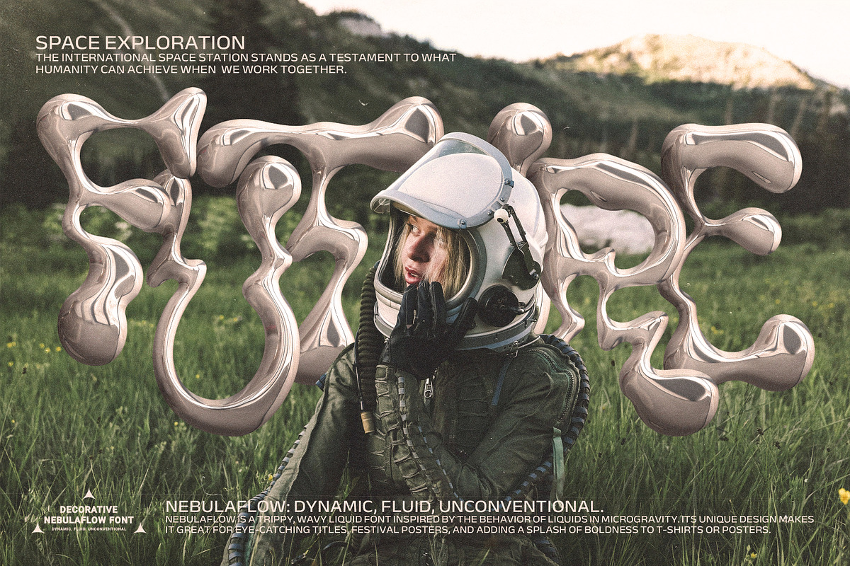 The Nebula Flow Font - Chrome Type, a Font by softulka (Photo 6 of 11)